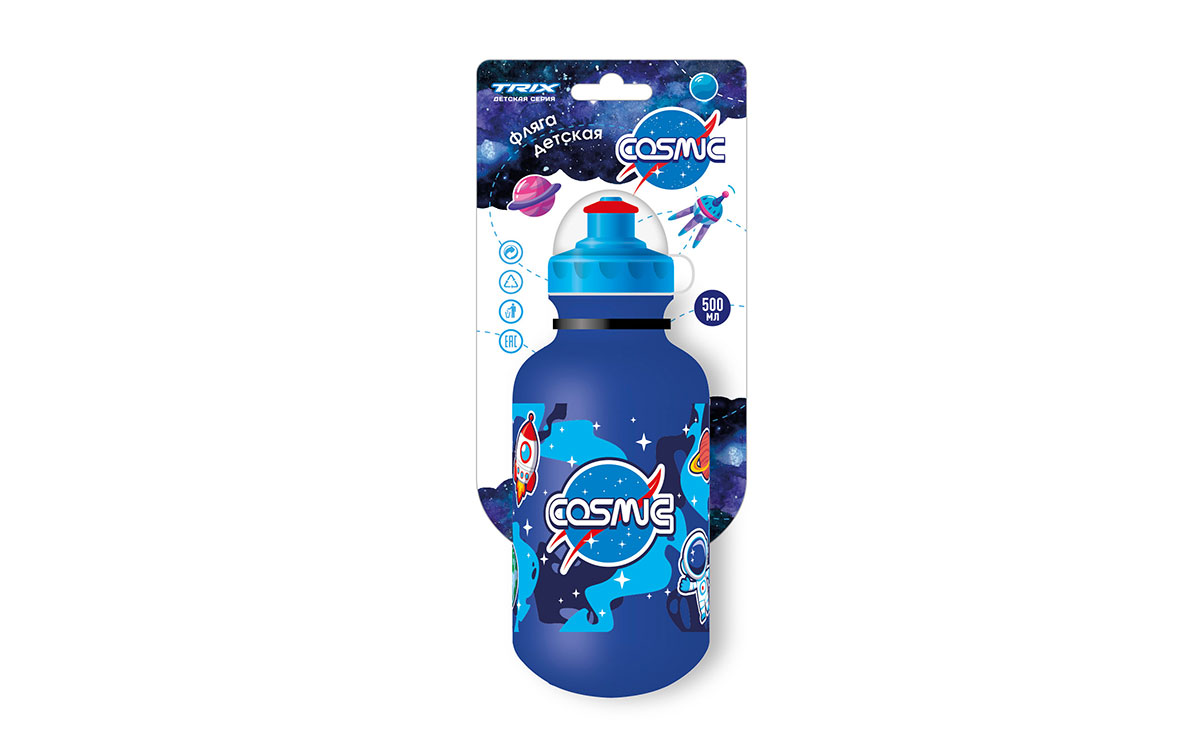 Фляга TRIX Cosmic детская, 500 мл, защитная крышка, LDPE, синяя (50)