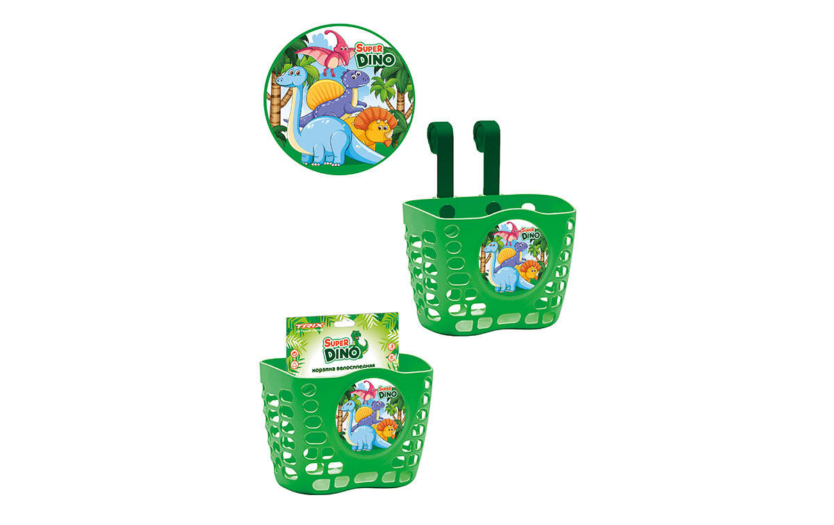 Корзина TRIX Super Dino детская 12-16, крепление на руль, 190х125х140мм, пластиковая, зеленая (50)