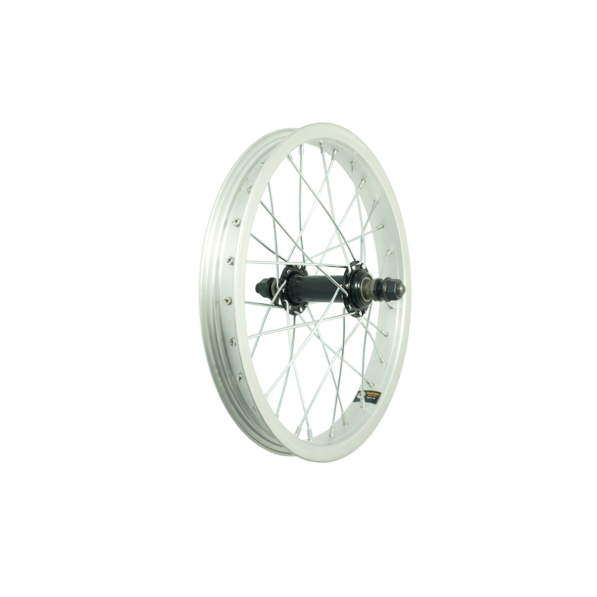 Колесо 14 переднее, обод одинарный алюм. б/пист., втулка стальная, на гайках, чр.